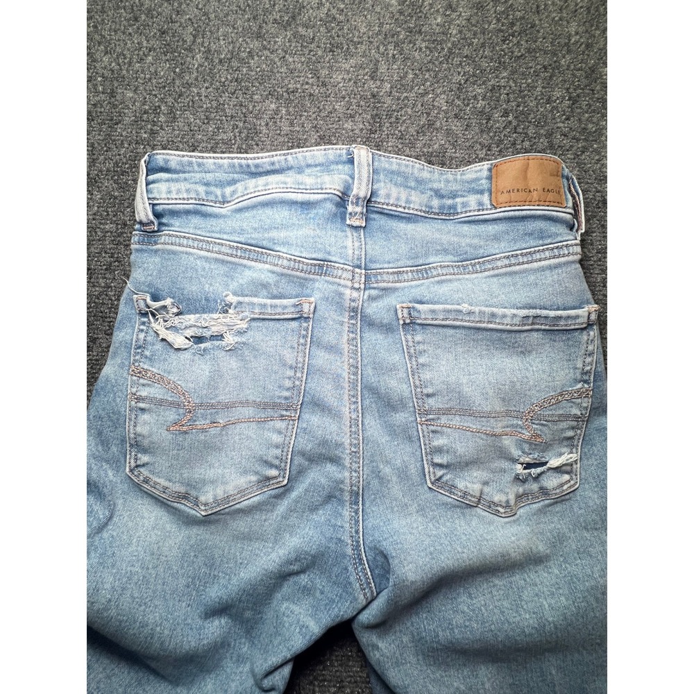 American Eagle Super High-Rise Flare Jeans Light Wash Distressed Size 4 Long - Picture 9 of 14